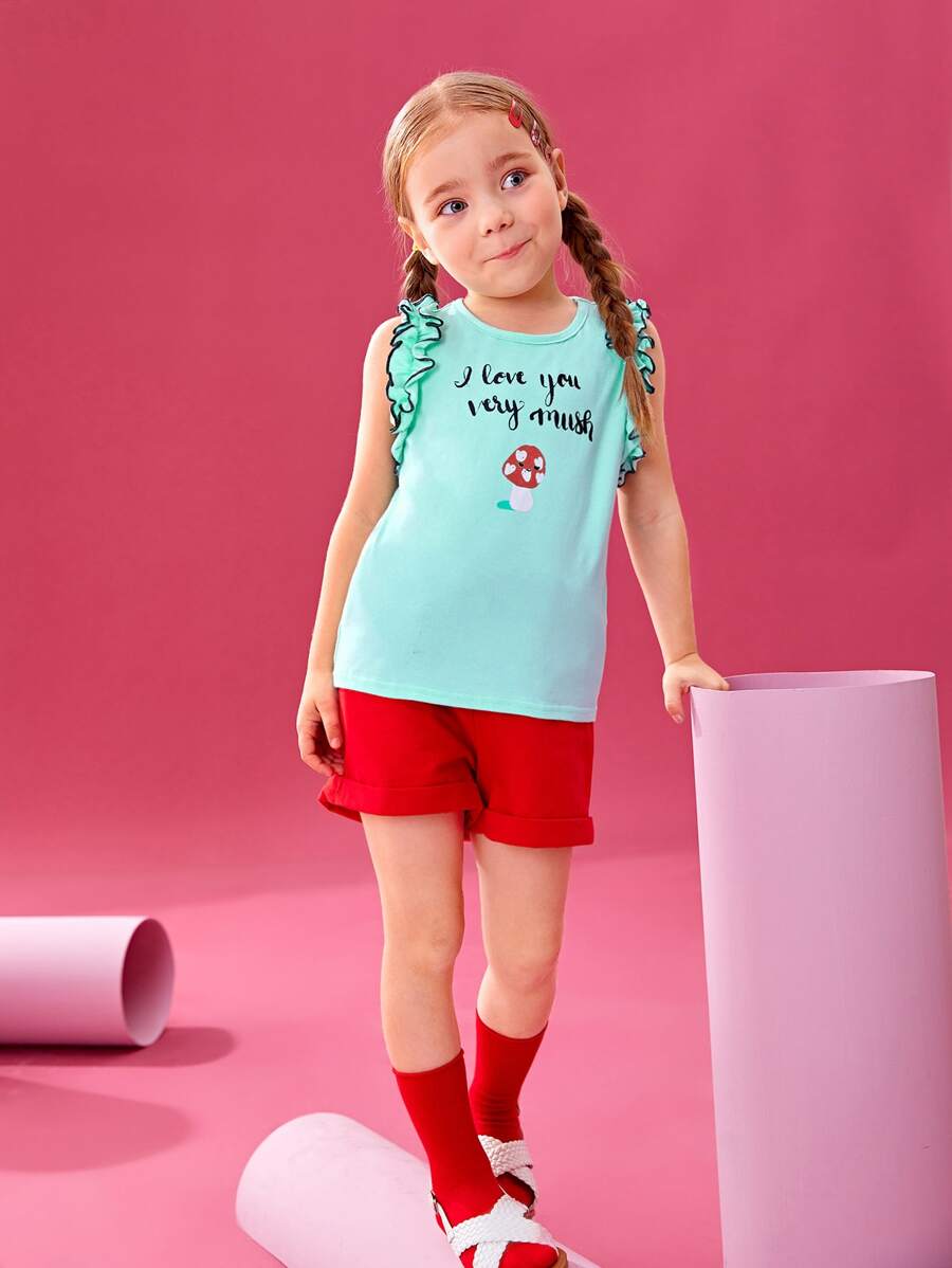 Queen Aubergine 小女童褶邊標語圖案T恤