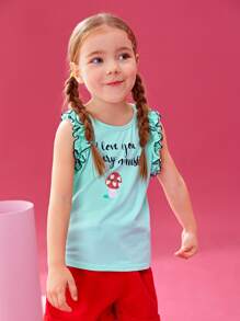 Queen Aubergine 小女童褶邊標語圖案T恤