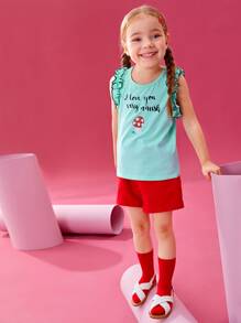 Queen Aubergine 小女童褶邊標語圖案T恤