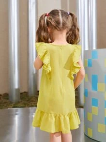 SHEIN Toddler Girls Ruffle Hem Smock Dress - Yellow - View 3