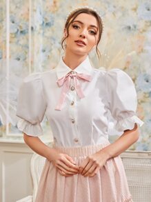 Modelyn Bow Front Puff Sleeve Shirt