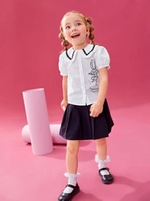 LittleGT 小女童卡通圖案彼得潘領上衣 - 白色 - 查看 3