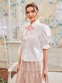 Modelyn Bow Front Puff Sleeve Shirt