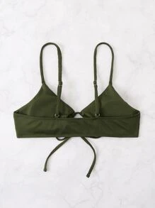 SHEIN Swim 羅紋前繫帶比基尼泳裝上衣 - 軍綠色 - 查看 2