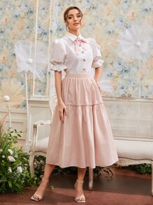 Modelyn Bow Front Puff Sleeve Shirt