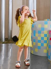 SHEIN Toddler Girls Ruffle Hem Smock Dress - Yellow - View 4
