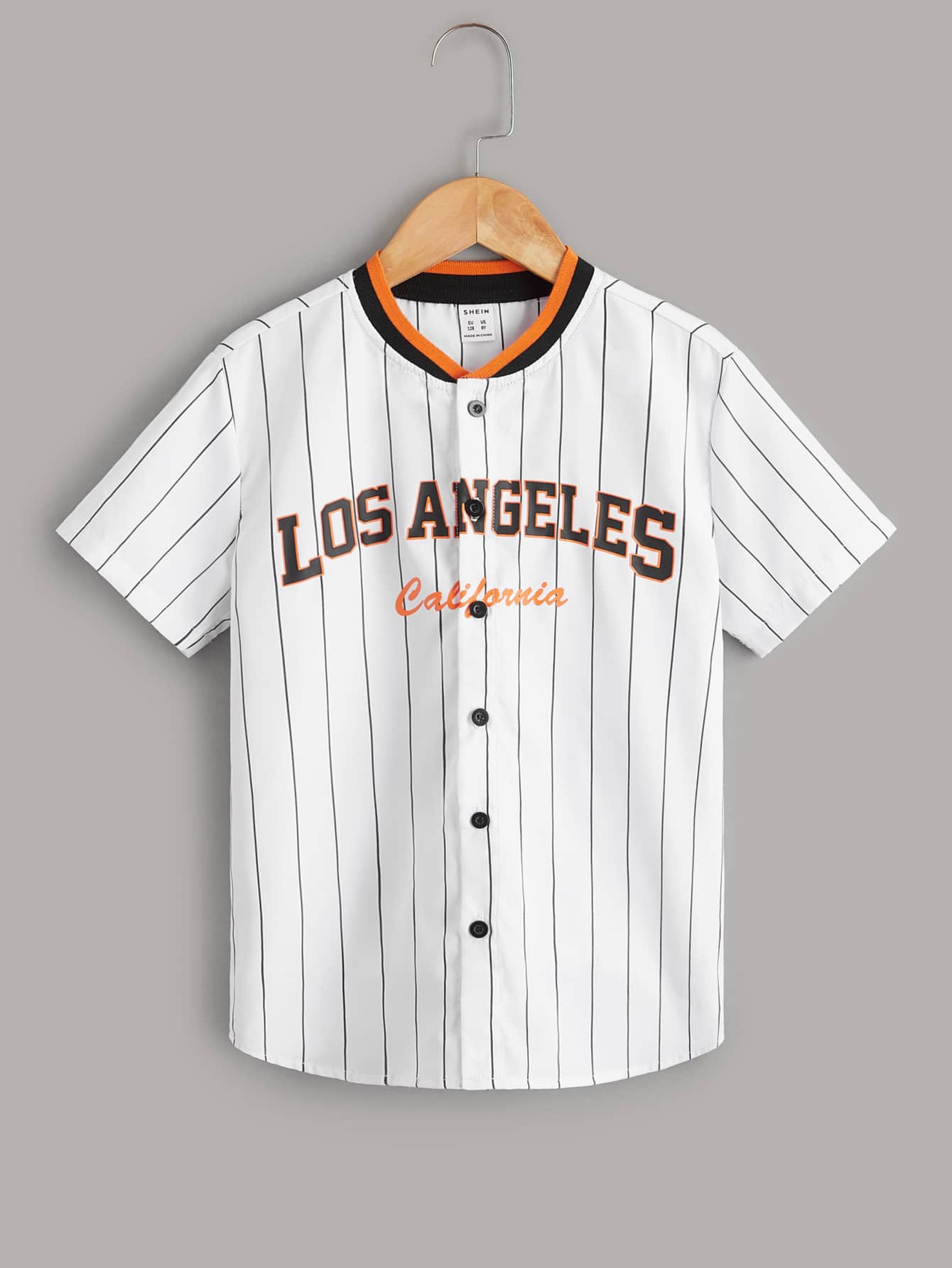 SHEIN Tween Boy Letter And Striped Print Contrast Neck Shirt - White - View 1