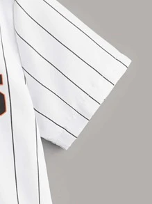 SHEIN Tween Boy Letter And Striped Print Contrast Neck Shirt - White - View 3
