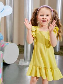 SHEIN Toddler Girls Ruffle Hem Smock Dress - Yellow - View 6