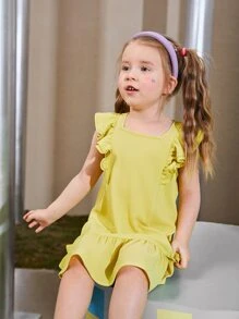 SHEIN Toddler Girls Ruffle Hem Smock Dress - Yellow - View 7
