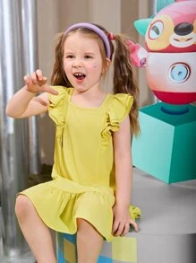 SHEIN Toddler Girls Ruffle Hem Smock Dress - Yellow - View 8