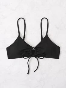 SHEIN Swim Rib Tie Front Bikini Top,Summer Beach - Black - View 3