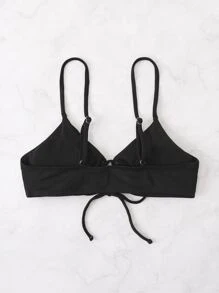 SHEIN Swim Rib Tie Front Bikini Top,Summer Beach - Black - View 2
