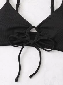 SHEIN Swim Rib Tie Front Bikini Top,Summer Beach - Black - View 6