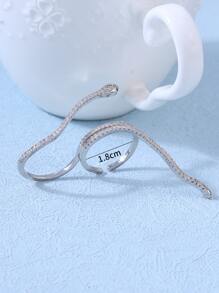 1 pieza Anillo de fiesta exagerado con serpiente y circonita cúbica - Plateado - Ver 3