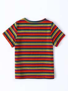 SHEIN Niñas Camiseta de rayas de canalé - Multicolor - Ver 2