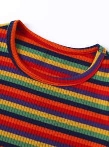 SHEIN Niñas Camiseta de rayas de canalé - Multicolor - Ver 5