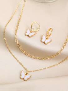 17KM 蝴蝶墜飾項鍊和耳飾 - 彩色 - 查看 2