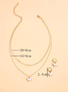 17KM 蝴蝶墜飾項鍊和耳飾 - 彩色 - 查看 3