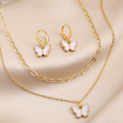 17KM 蝴蝶墜飾項鍊和耳飾