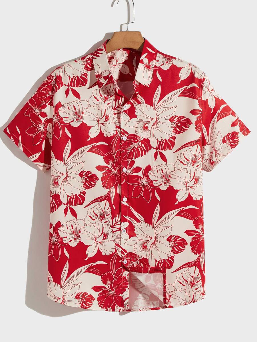 ROMWE MEN Guys Floral Print Button Front Shirt - Multicolor - View 1