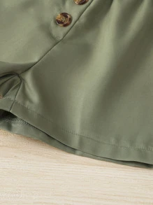 SHEIN Young Girl Cami Top & Fake Button Shorts Without Belt Bag - Multicolor - View 4