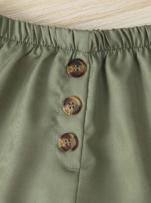 SHEIN Young Girl Cami Top & Fake Button Shorts Without Belt Bag - Multicolor - View 5