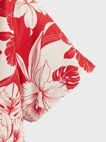 ROMWE MEN Guys Floral Print Button Front Shirt - Multicolor - View 4