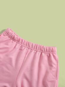 SHEIN Girls Letter Embroidery Lettuce Trim Tee & Track Shorts Set - Multicolor - View 4