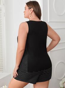 Mulvari Plus Striped Tank Top & Shorts - Black - View 2