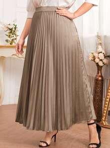 Modelyn Plus High Waist Pleated Skirt - Mocha Brown - View 1