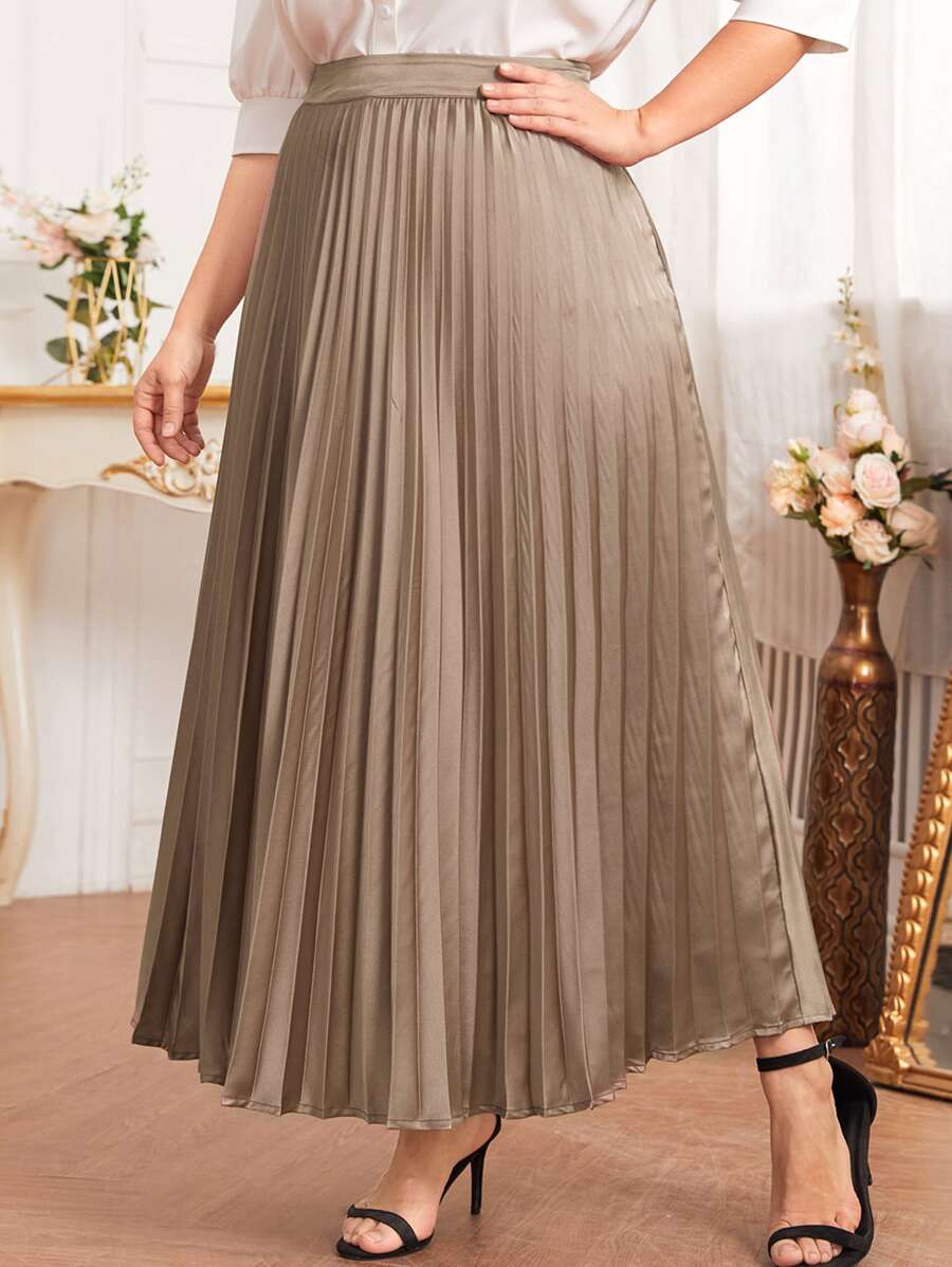 Modelyn Plus High Waist Pleated Skirt - Mocha Brown - View 1