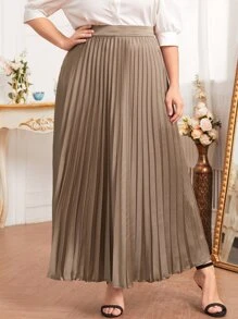 Modelyn Plus High Waist Pleated Skirt - Mocha Brown - View 3