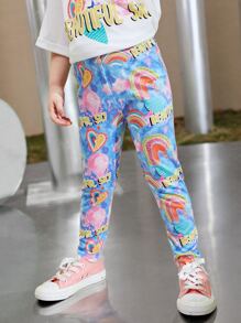 SHEIN 小女童字母圖案紮染緊身打底褲