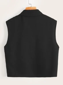 SHEIN LUNE Button Front Sleeveless Shirt,Sleeveless Tops - Black - View 3