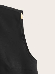 SHEIN LUNE Button Front Sleeveless Shirt,Sleeveless Tops - Black - View 4