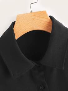 SHEIN LUNE Button Front Sleeveless Shirt,Sleeveless Tops - Black - View 5