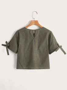 SHEIN EZwear Top de espalda con abertura de ojo de puño con nudo - Verde militar - Ver 2