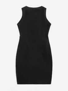 SHEIN Đầm Thắt nút màu trơn Thanh lịch - màu đen - Xem 2