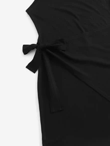 SHEIN Đầm Thắt nút màu trơn Thanh lịch - màu đen - Xem 3