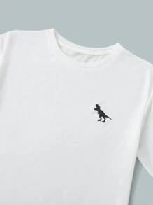 SHEIN Boys Dinosaur Print Tee & Striped Print Shorts - Blue and White - View 3