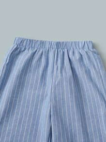 SHEIN Boys Dinosaur Print Tee & Striped Print Shorts - Blue and White - View 4