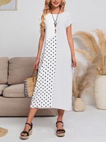 EMERY ROSE 波點圖案直筒洋裝 - 白色 - 查看 1