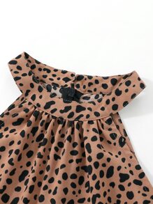 女孩斑點印花繞頸腰帶連身短褲 - 棕色 - 查看 3