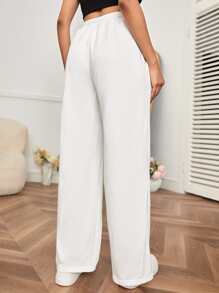 SHEIN PETITE Drawstring Waist Wide Leg Joggers - White - View 2