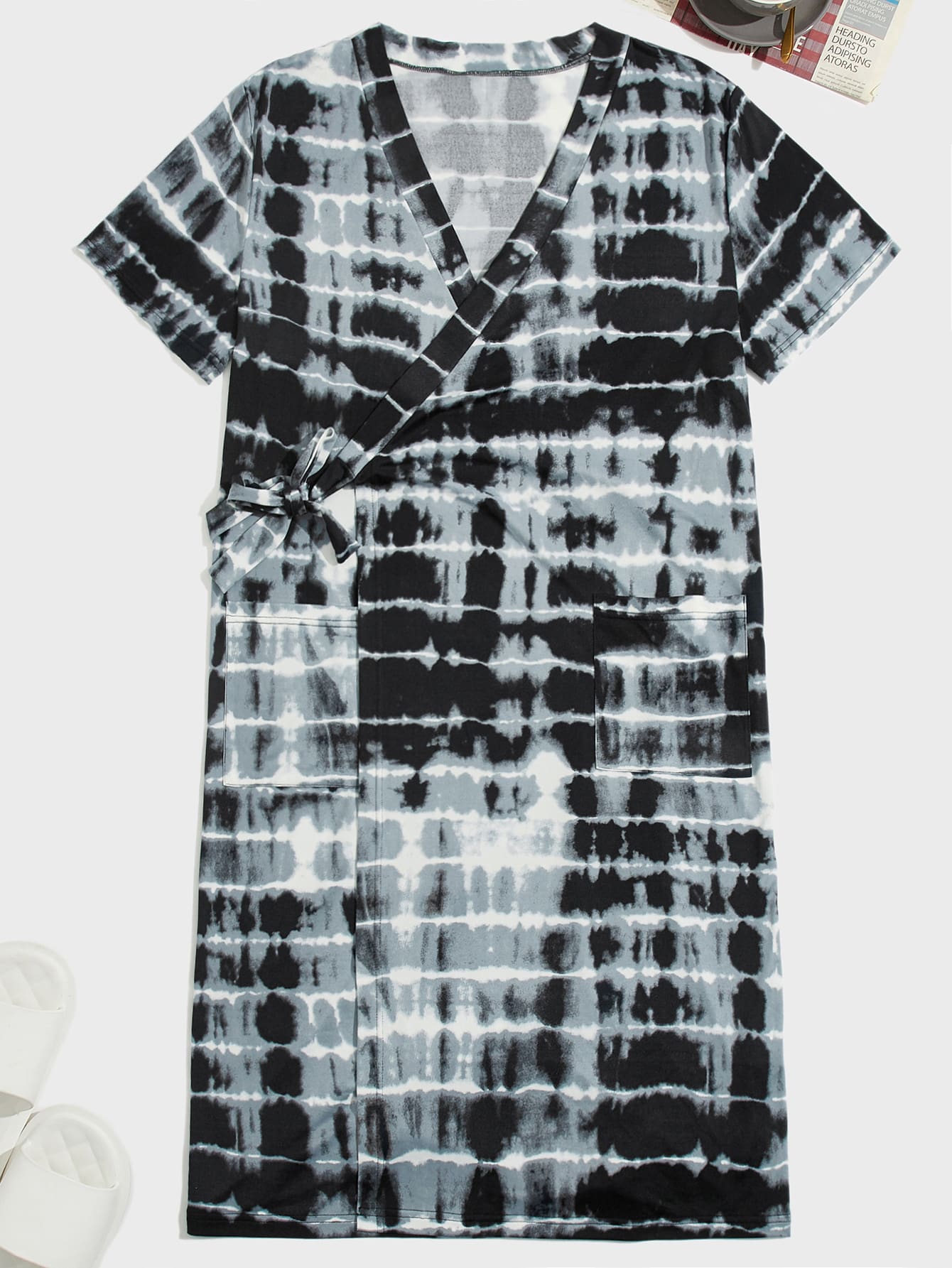 Men Tie Dye Wrap Knot Side Sleep Robe - Multicolor - View 1