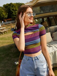 Áo thun nữ Cắt ra Sọc Giải trí - Nhiều màu - Xem 4