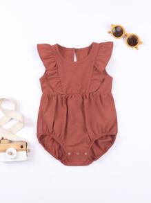 Baby Keyhole Back Ruffle Trim Bodysuit - Burnt Orange - View 1