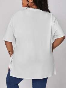 SHEIN SXY Bộ thời trang Plus Size Chia màu trơn Giải trí - trắng - Xem 2