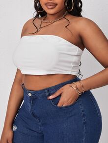 SHEIN SXY Bộ thời trang Plus Size Chia màu trơn Giải trí - trắng - Xem 5